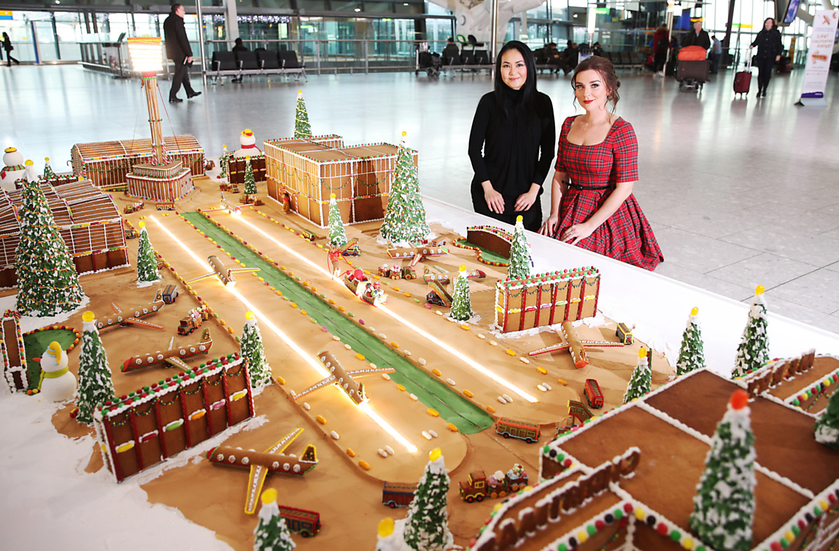 Download Image - Candice Brown unveils elaborate gingerbread model of Heathrow picture
