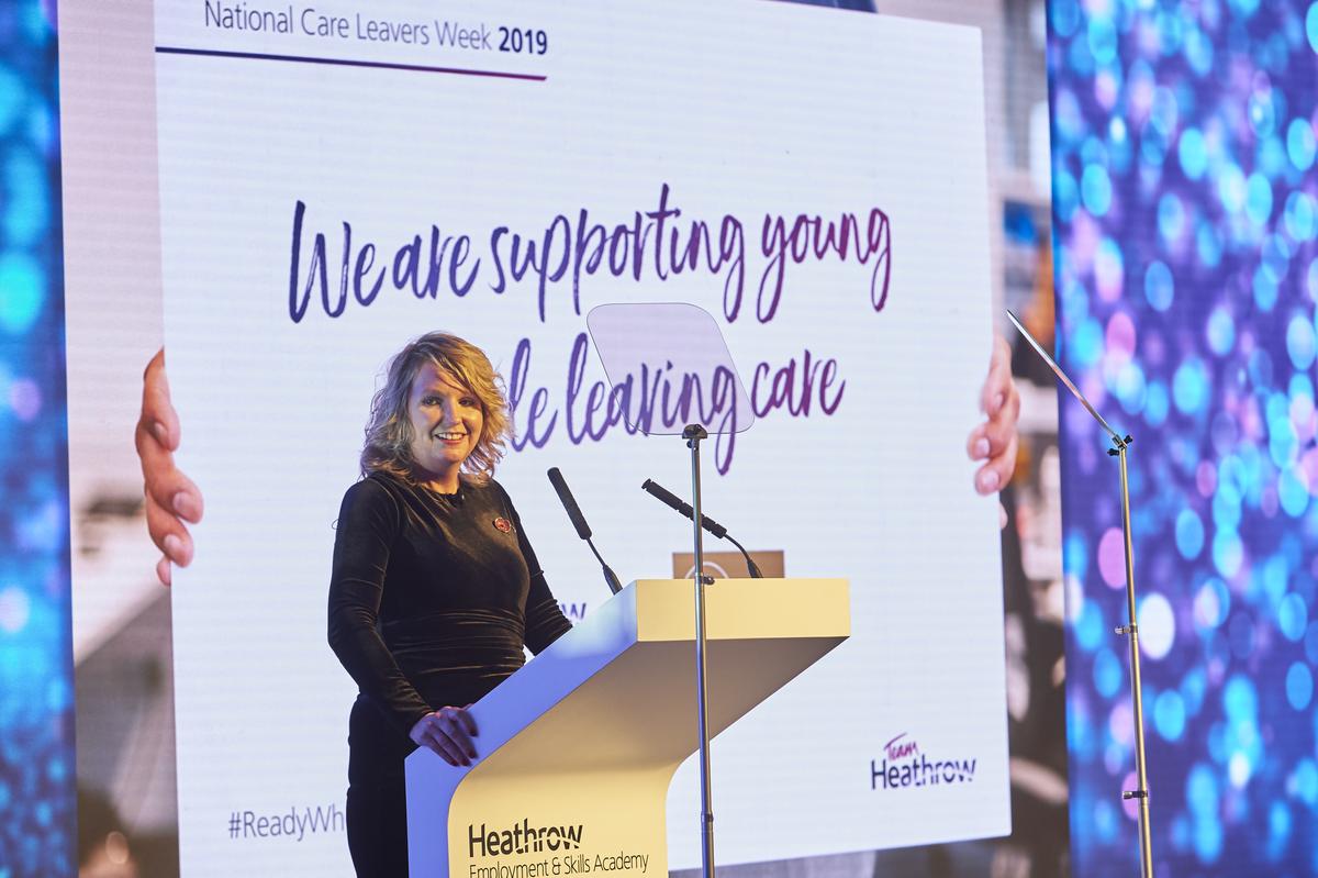 Download Image - Chief People Officer Paula Stannett speaking at Heathrow Academy Awards picture