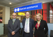 Roberto Castiglioni (L), Transport Minister Paul Maynard and Paula Stannett