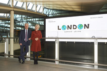 #LondonisOpen artwork with Deputy Mayor and Heathrow Chairman Lord Deighton and Justine Simons, Deputy Mayor of Culture.